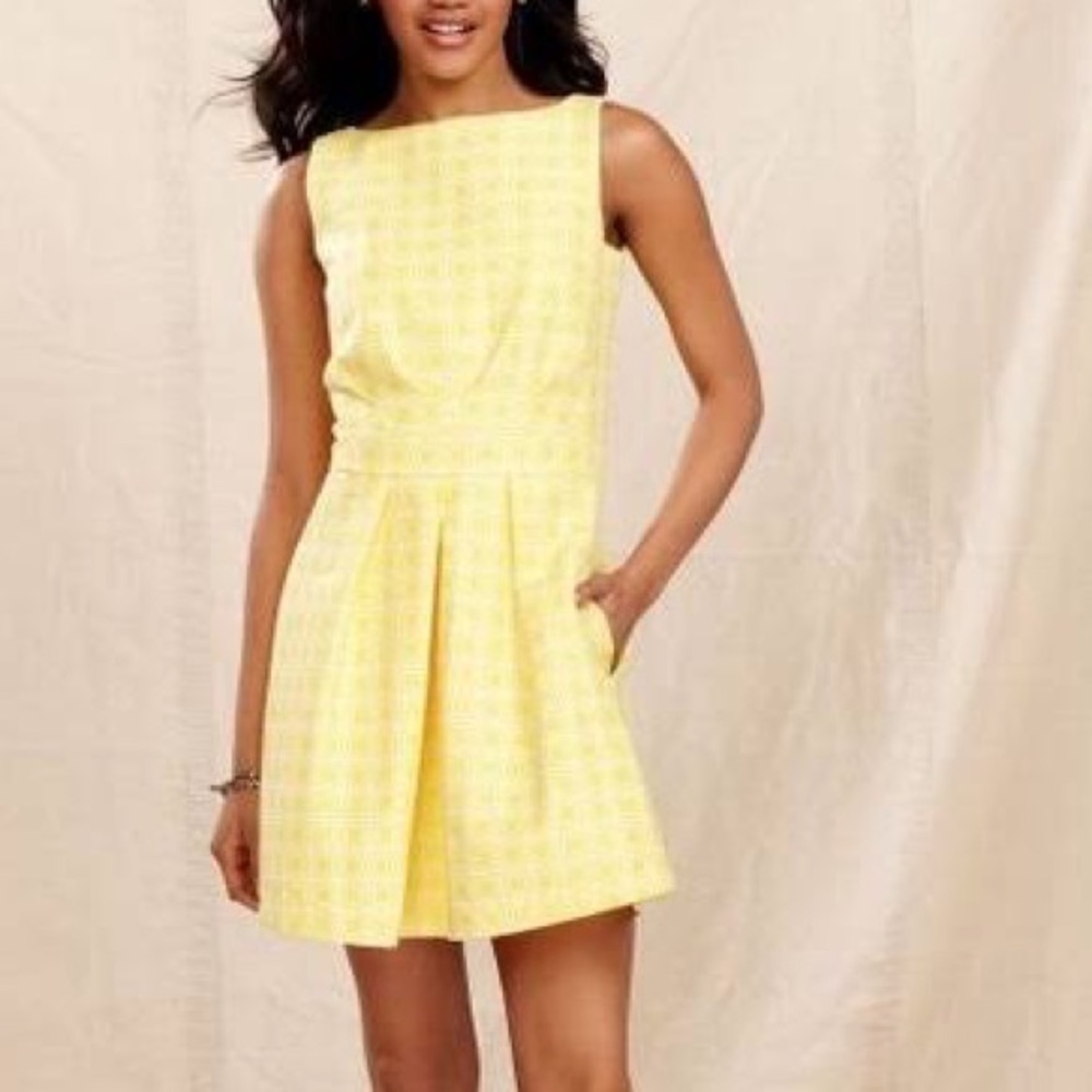 💛Tommy Hilfiger,Yellow Geometric Brocade, Pleated Dress,Retro Style,Size 6